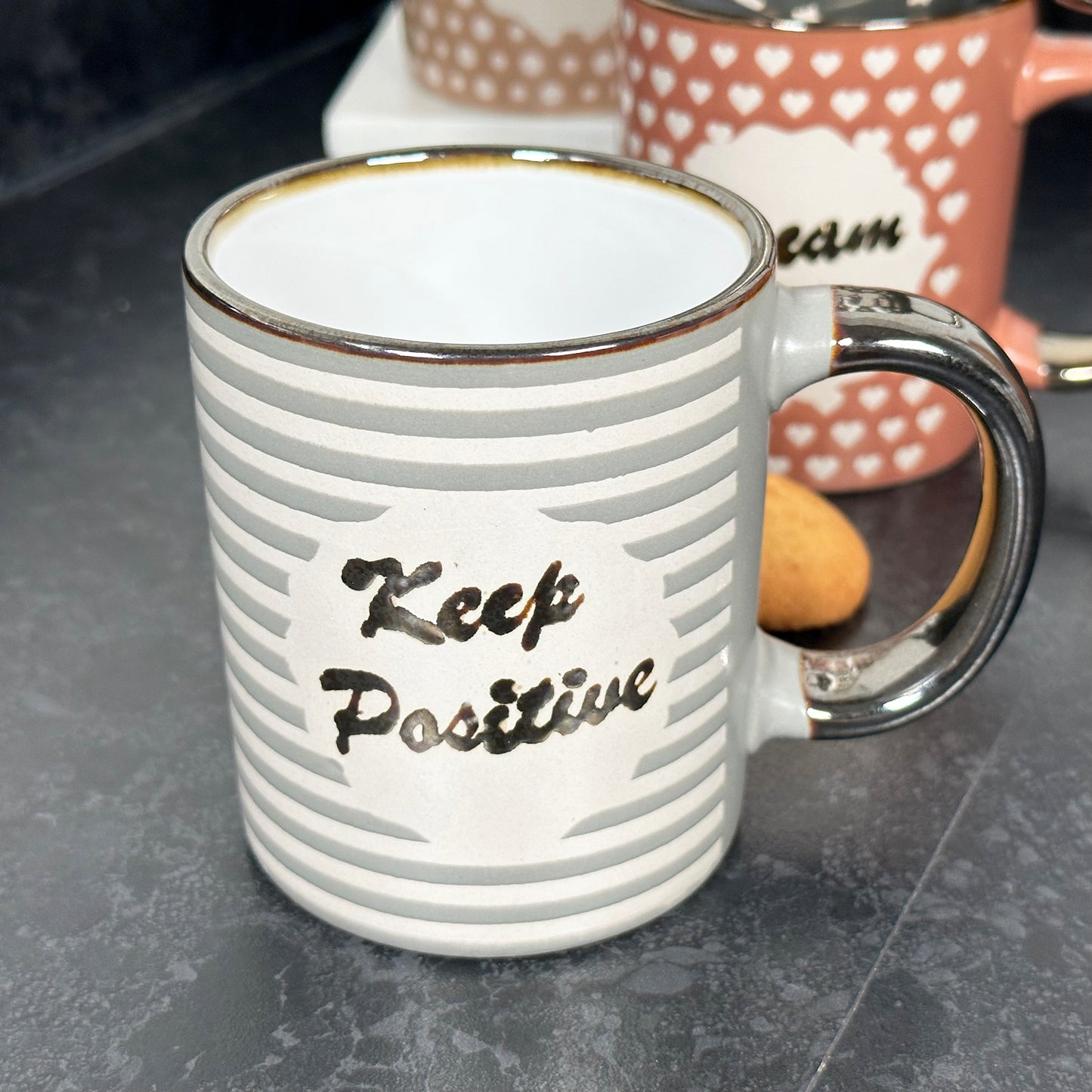 Set Of 4 Metallic Positive Slogan Mugs