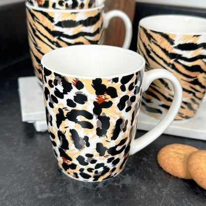 Set Of 4 Animal Print 330ml Mugs