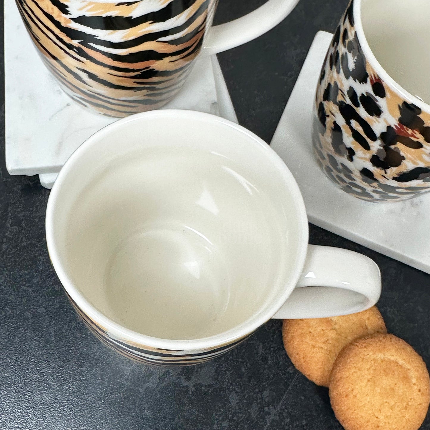 Set Of 4 Animal Print 330ml Mugs