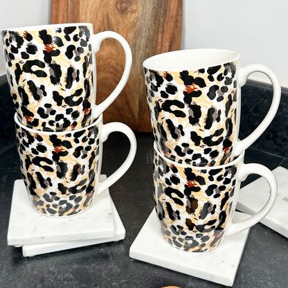 Set Of 4 Leopard Print 330ml Mugs