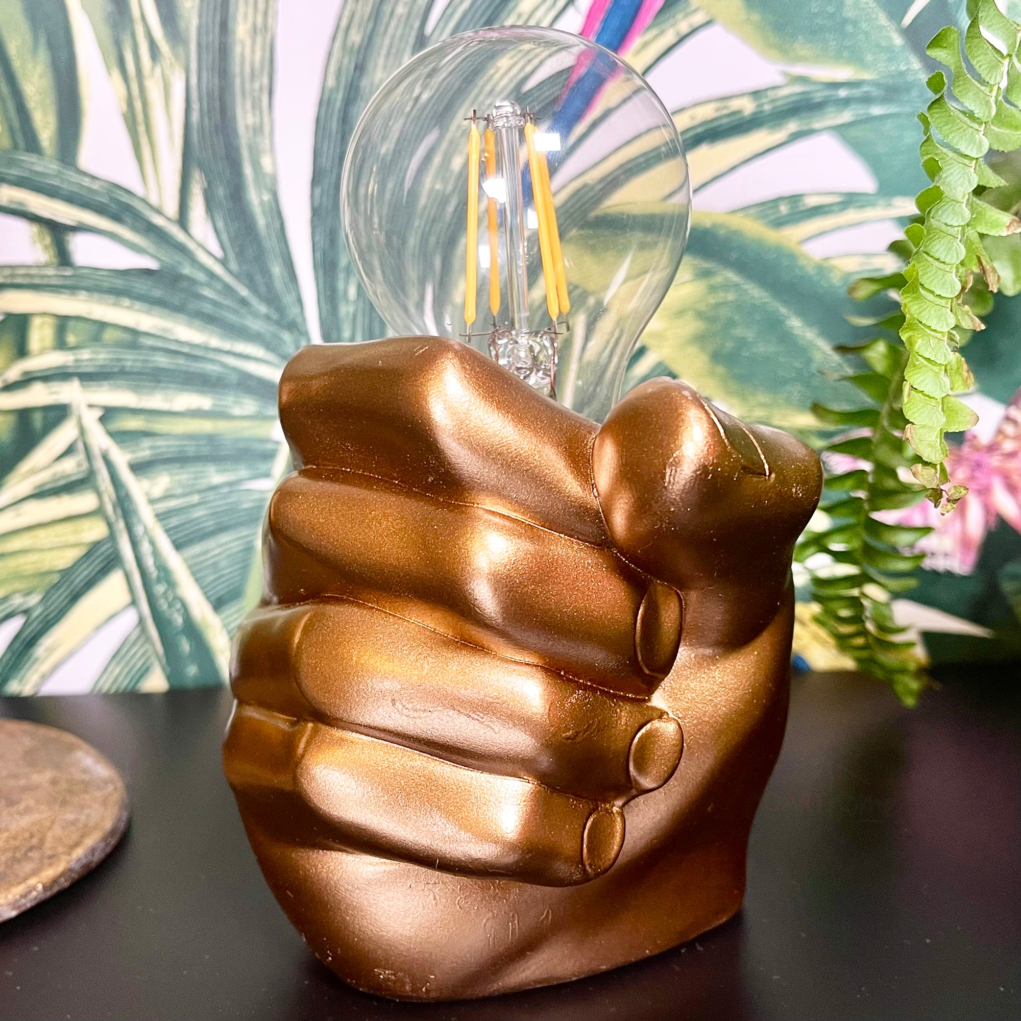 Golden Fist Shadeless Table Lamp