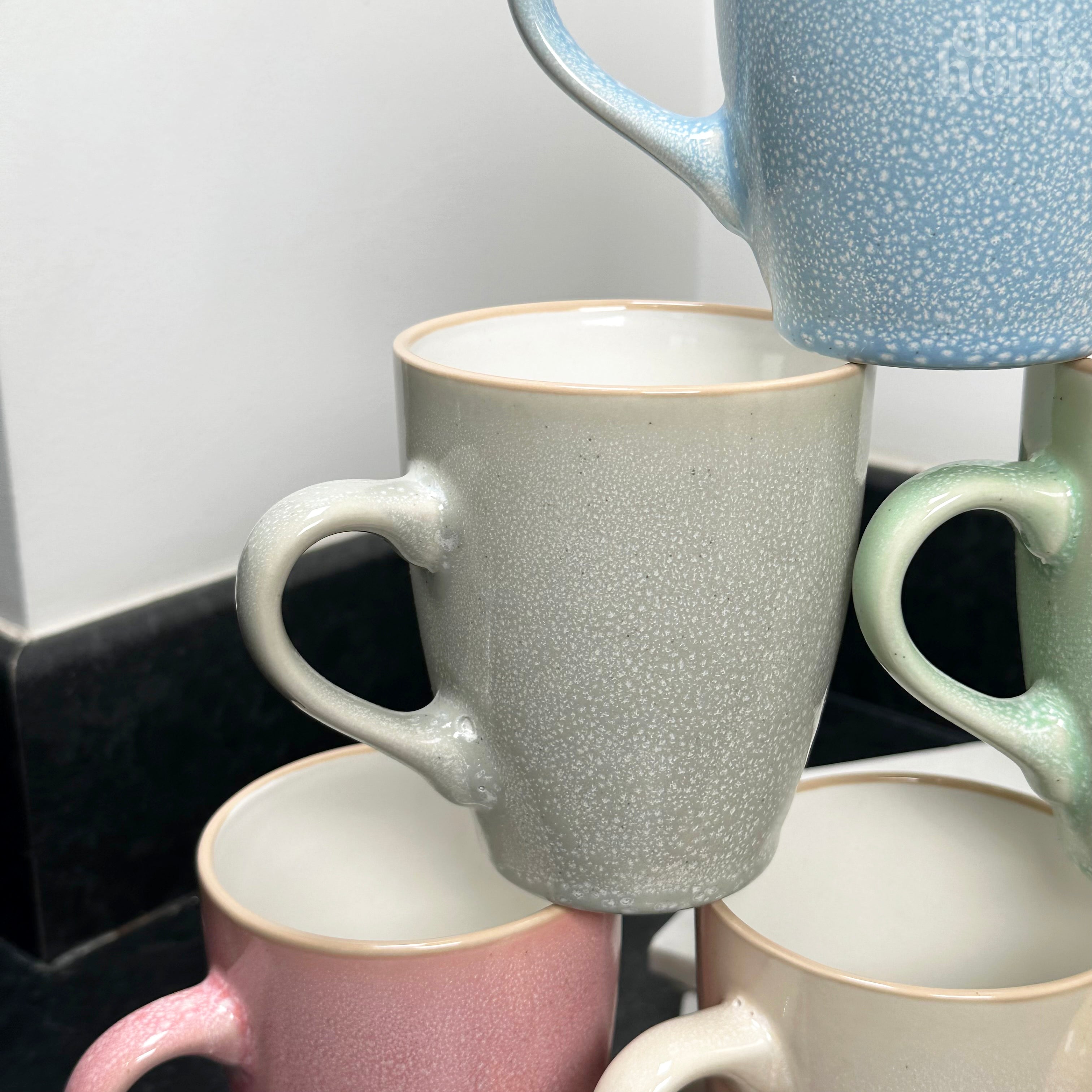 Set Of 6 Pastel Reactive Glaze 340ml Mugs