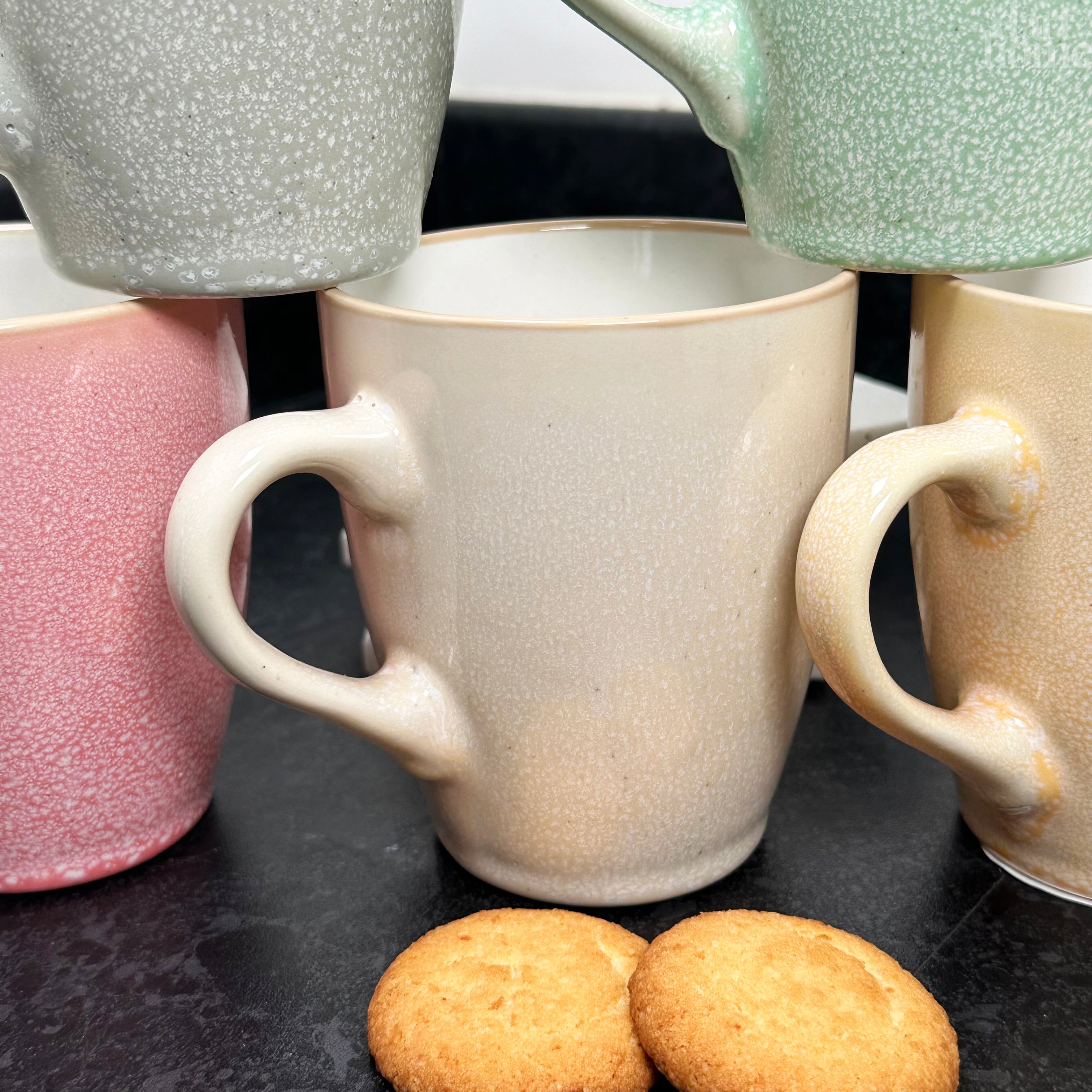 Set Of 6 Pastel Reactive Glaze 340ml Mugs