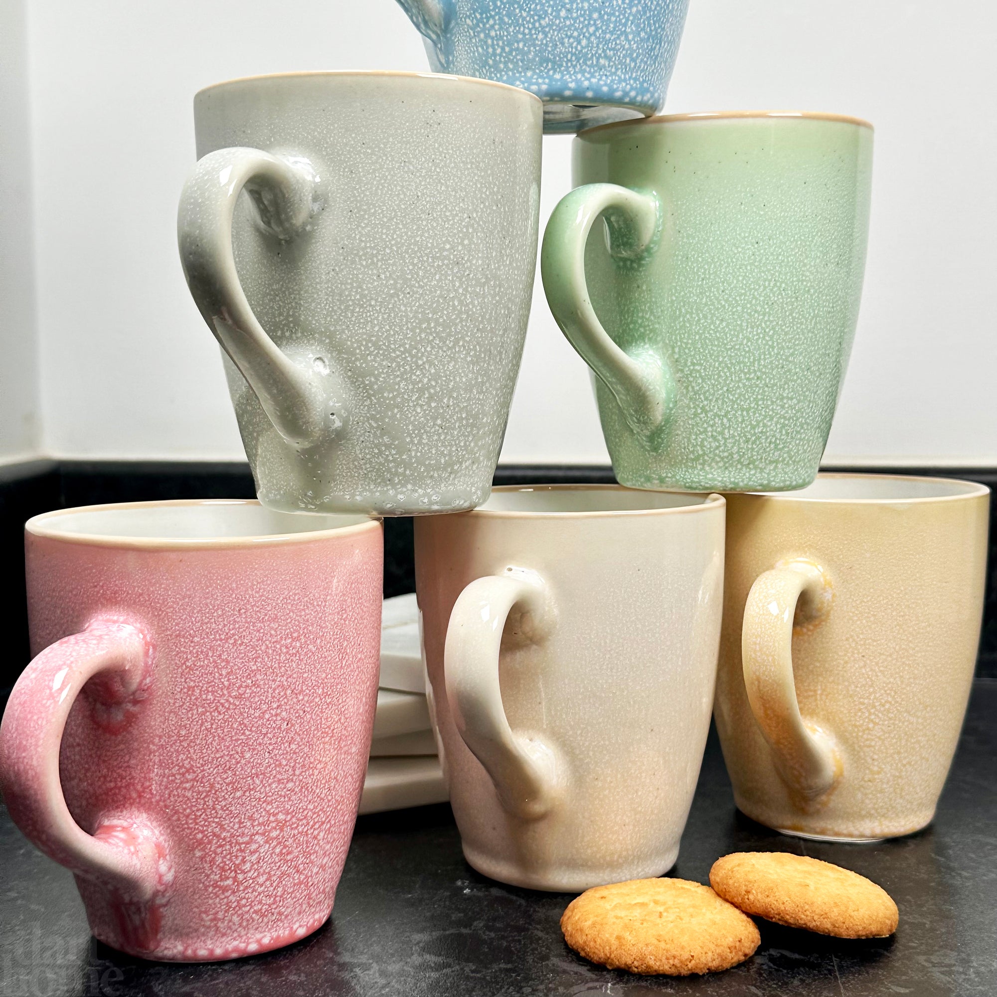 Set Of 6 Pastel Reactive Glaze 340ml Mugs
