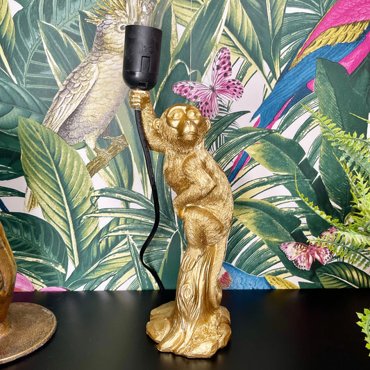 Gold Monkey On Branch Holding Bulb Table Lamp