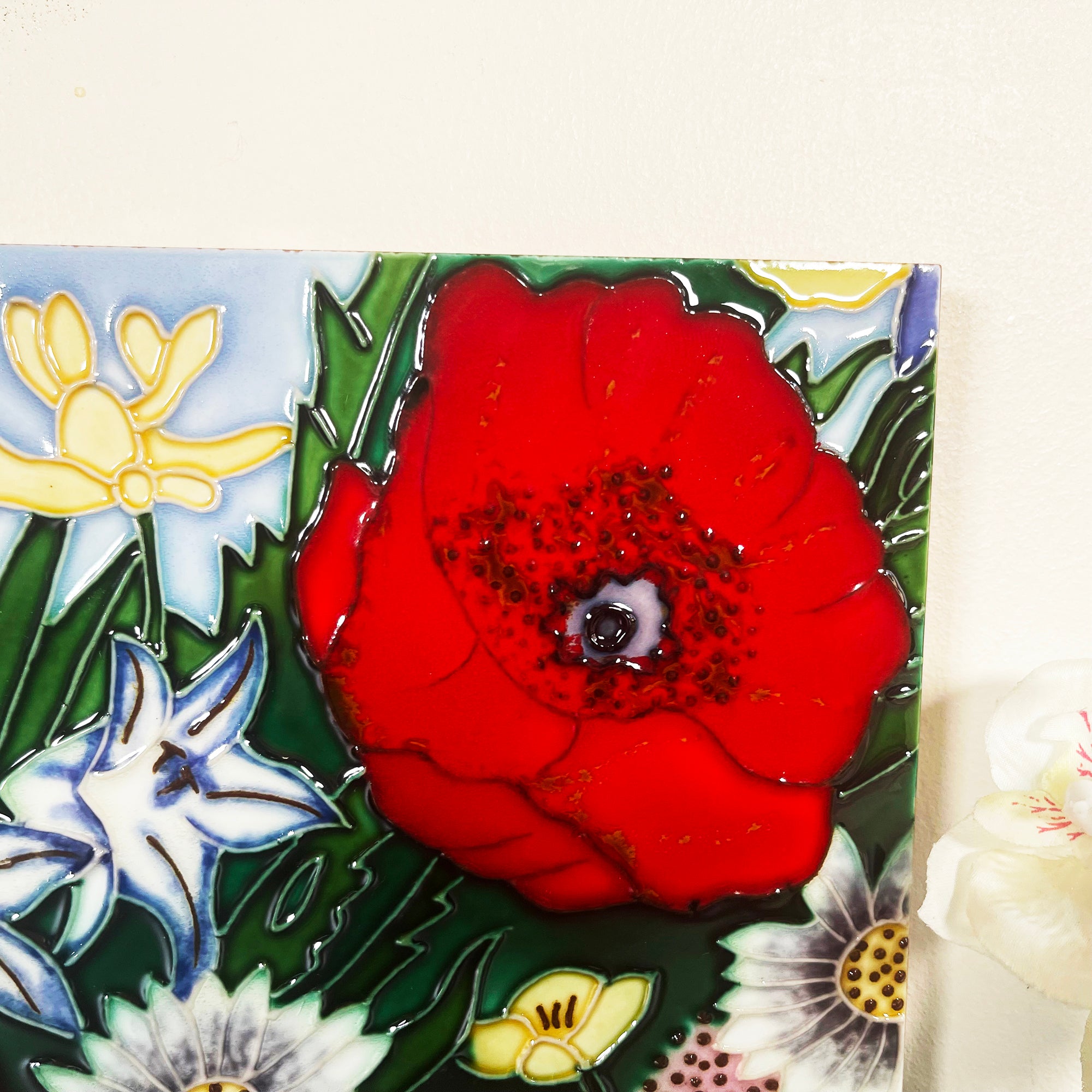Red Poppy Garden Ceramic Tile Wall Art