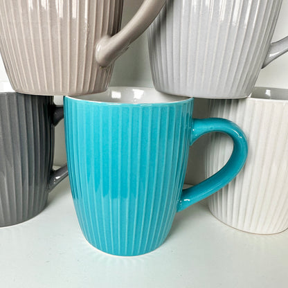 Set Of 6 Ribbed 370ml Mugs