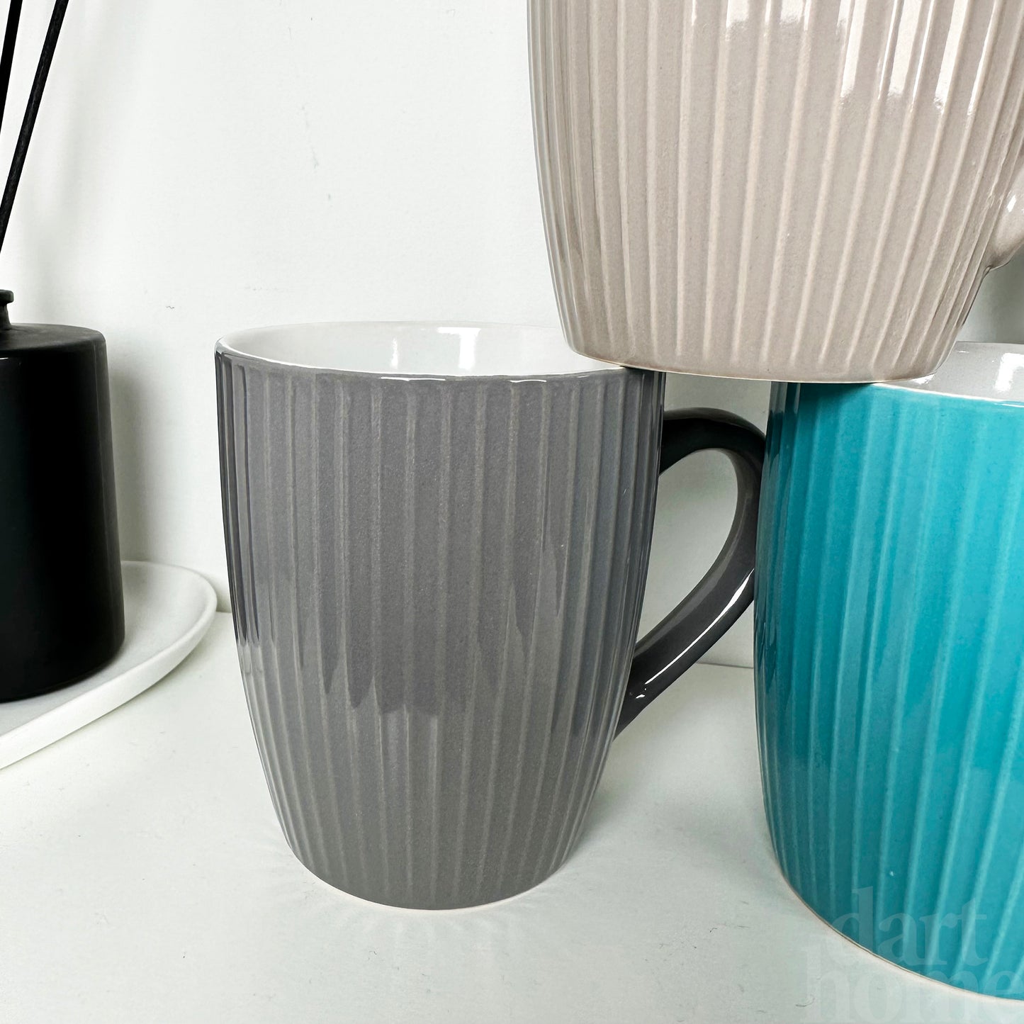 Set Of 6 Ribbed 370ml Mugs