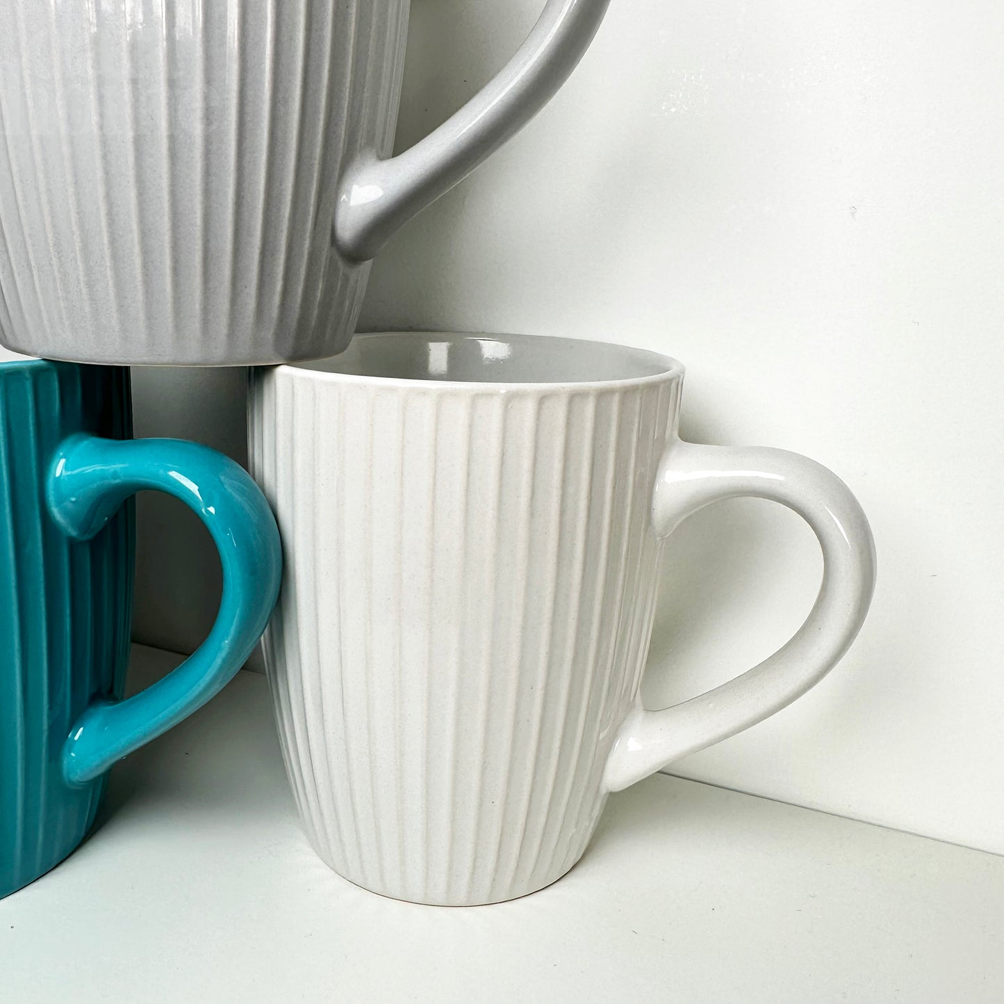 Set Of 6 Ribbed 370ml Mugs