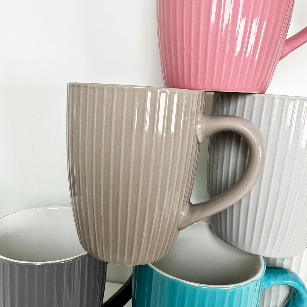 Set Of 6 Ribbed 370ml Mugs