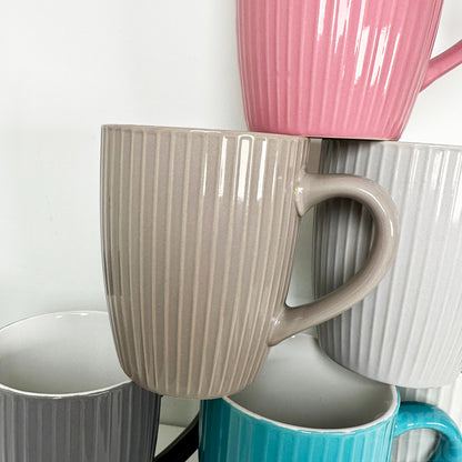 Set Of 6 Ribbed 370ml Mugs