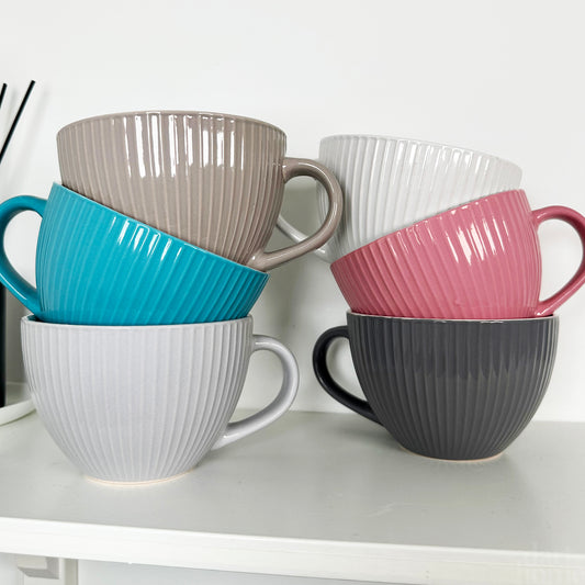 Set Of 6 Ribbed 460ml Cappucino Cups