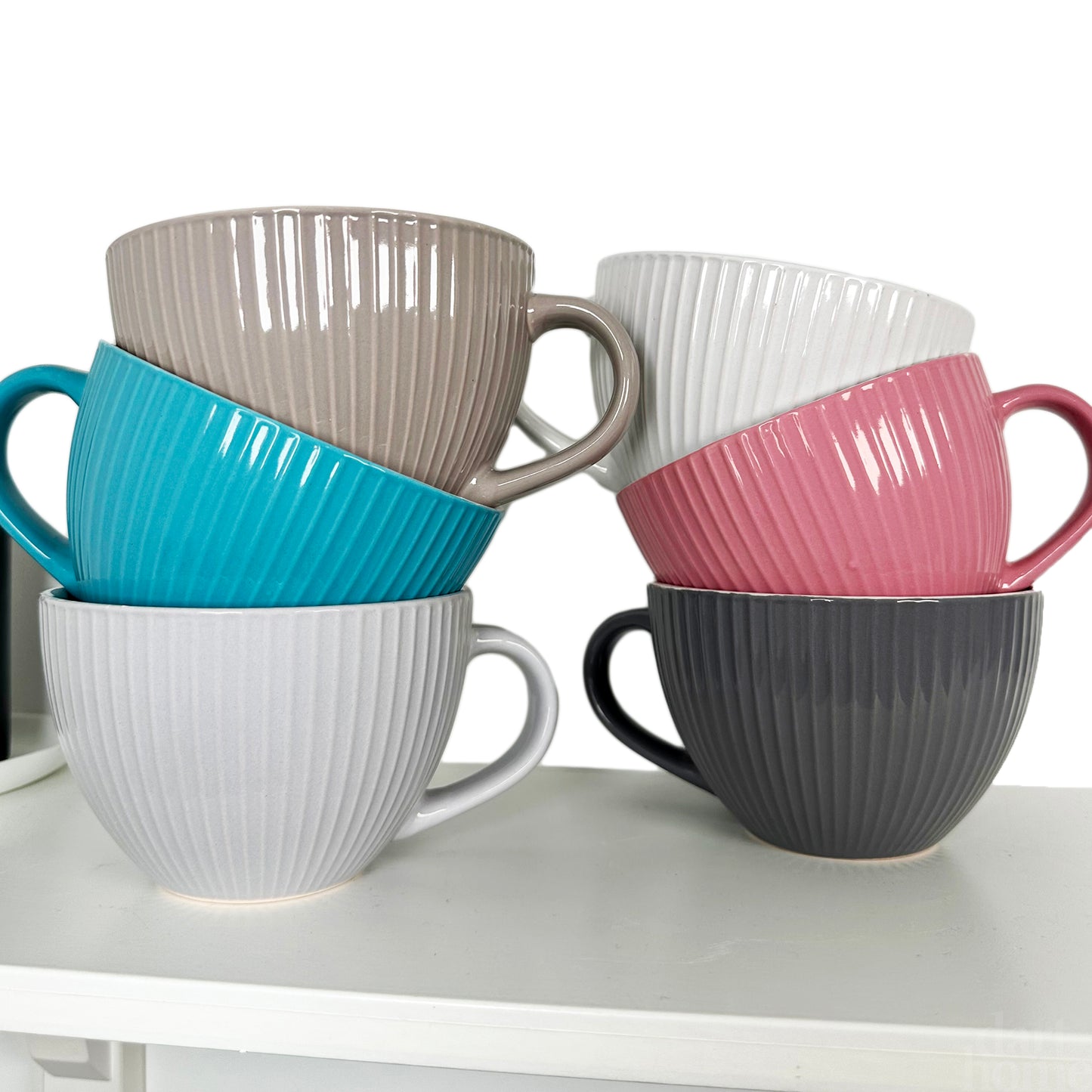 Set Of 6 Ribbed 460ml Cappucino Cups