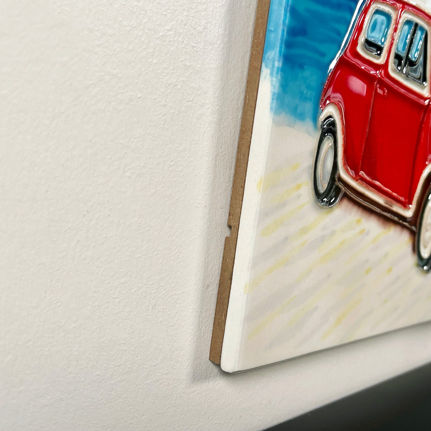 Red Car On Beach Ceramic Tile Wall Art