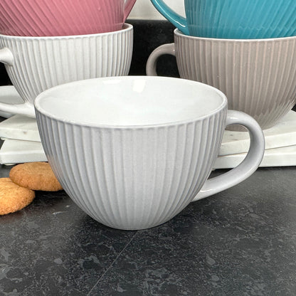 Set Of 6 Ribbed 460ml Cappucino Cups