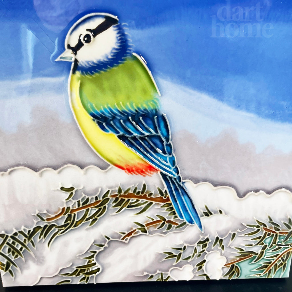 Winterliche Blaumeise-Keramikfliesen-Wandkunst