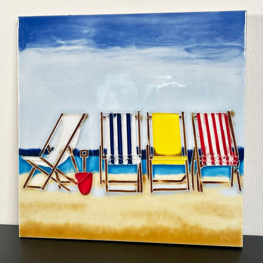 „Lounging On The Beach“-Keramikfliesen-Wandkunst