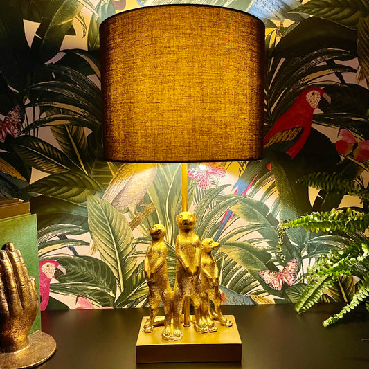 Large Gold Standing Meerkat Mob Table Lamp