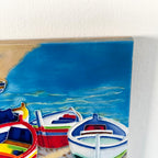 Striped Colourful Boats Ceramic Tile Wall Art