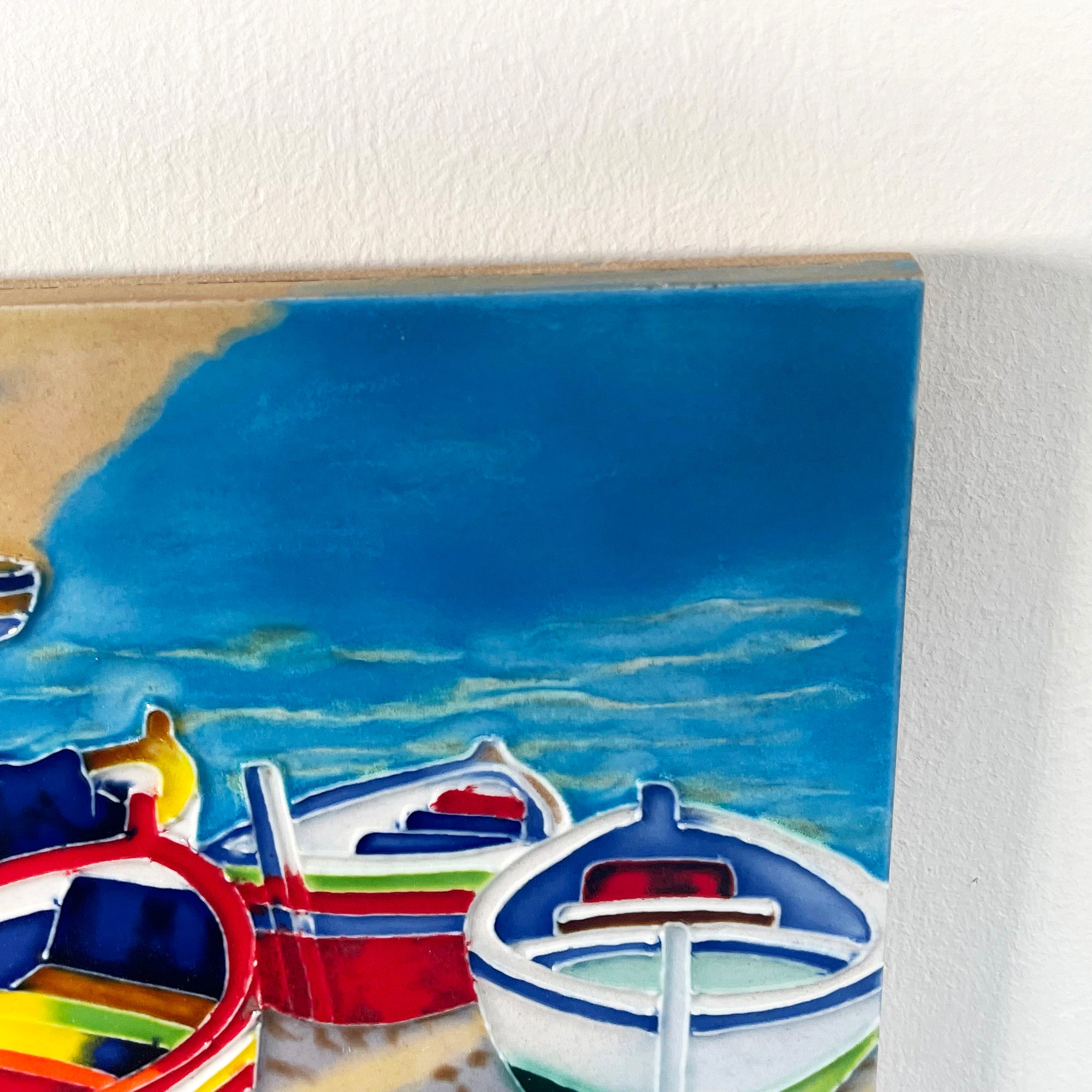 Striped Colourful Boats Ceramic Tile Wall Art