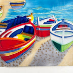 Striped Colourful Boats Ceramic Tile Wall Art