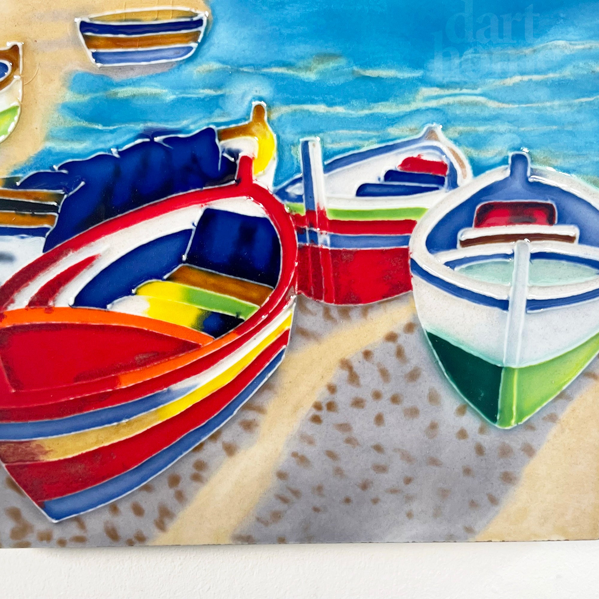 Striped Colourful Boats Ceramic Tile Wall Art