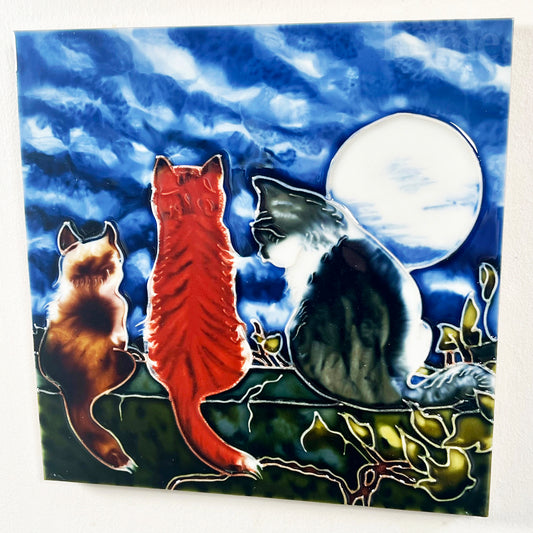 Ceramic Tile Wall Art - Whispering Cats At Night