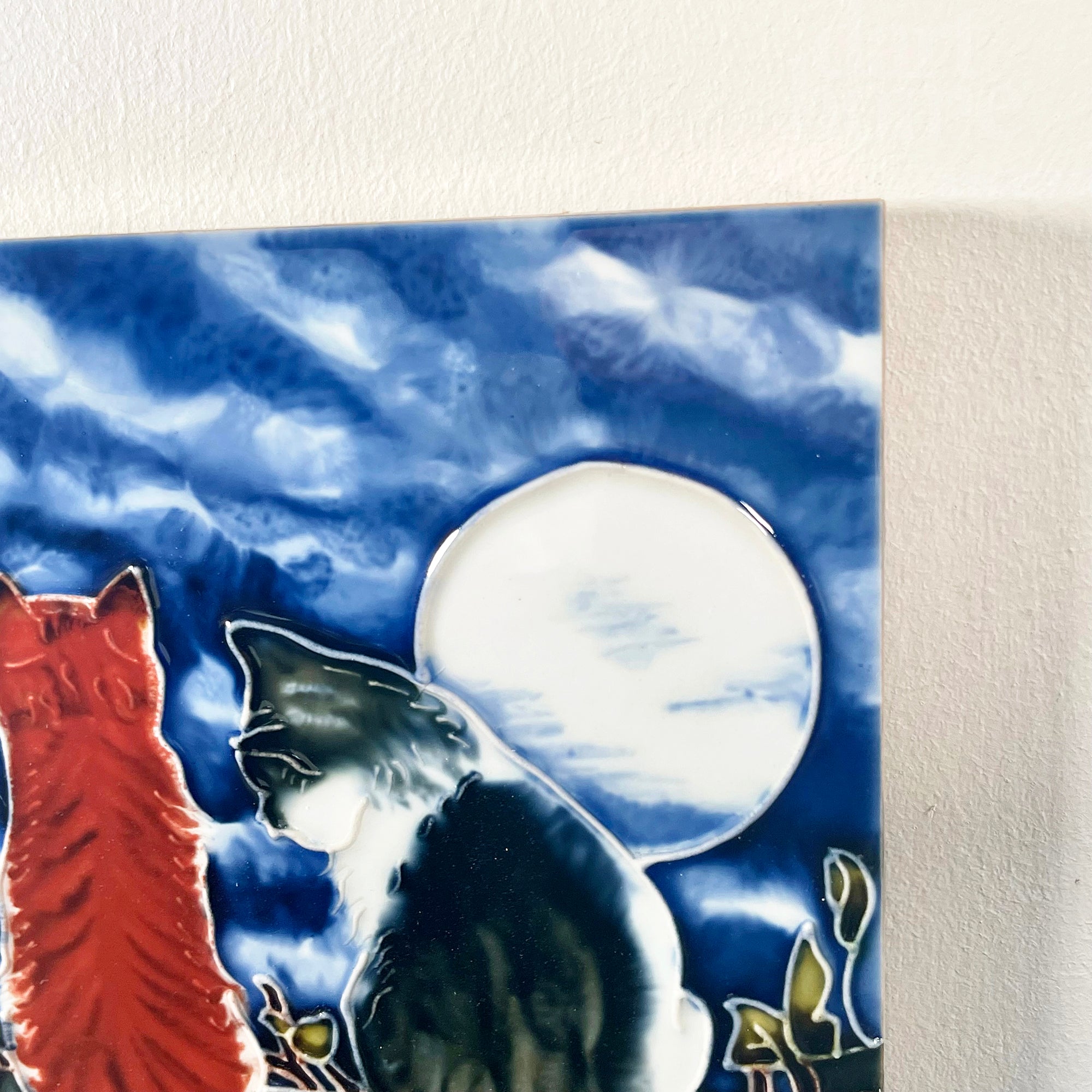 Ceramic Tile Wall Art - Whispering Cats At Night