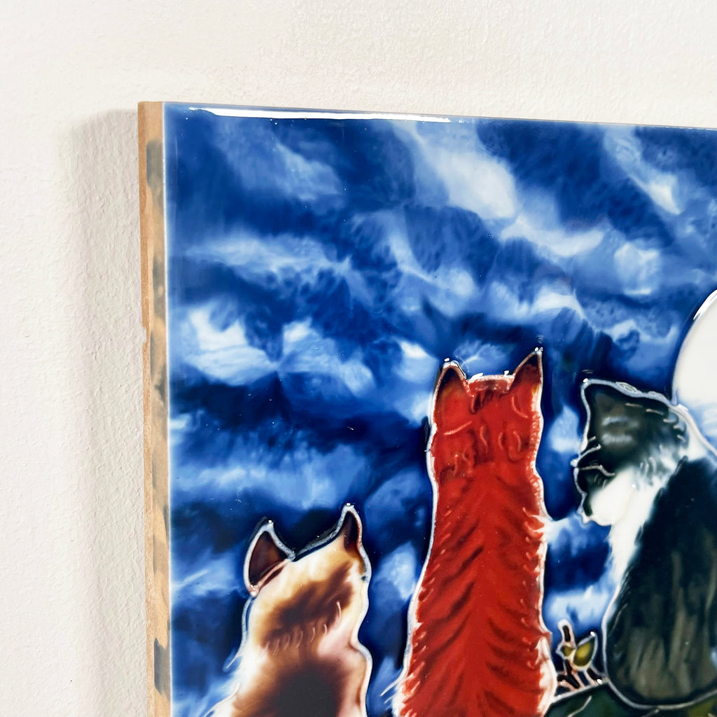 Ceramic Tile Wall Art - Whispering Cats At Night
