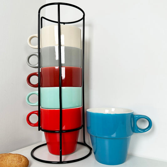 Set Of 6 Stacking Mugs With Holder