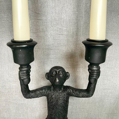 Black Monkey Double Candlestick Holder
