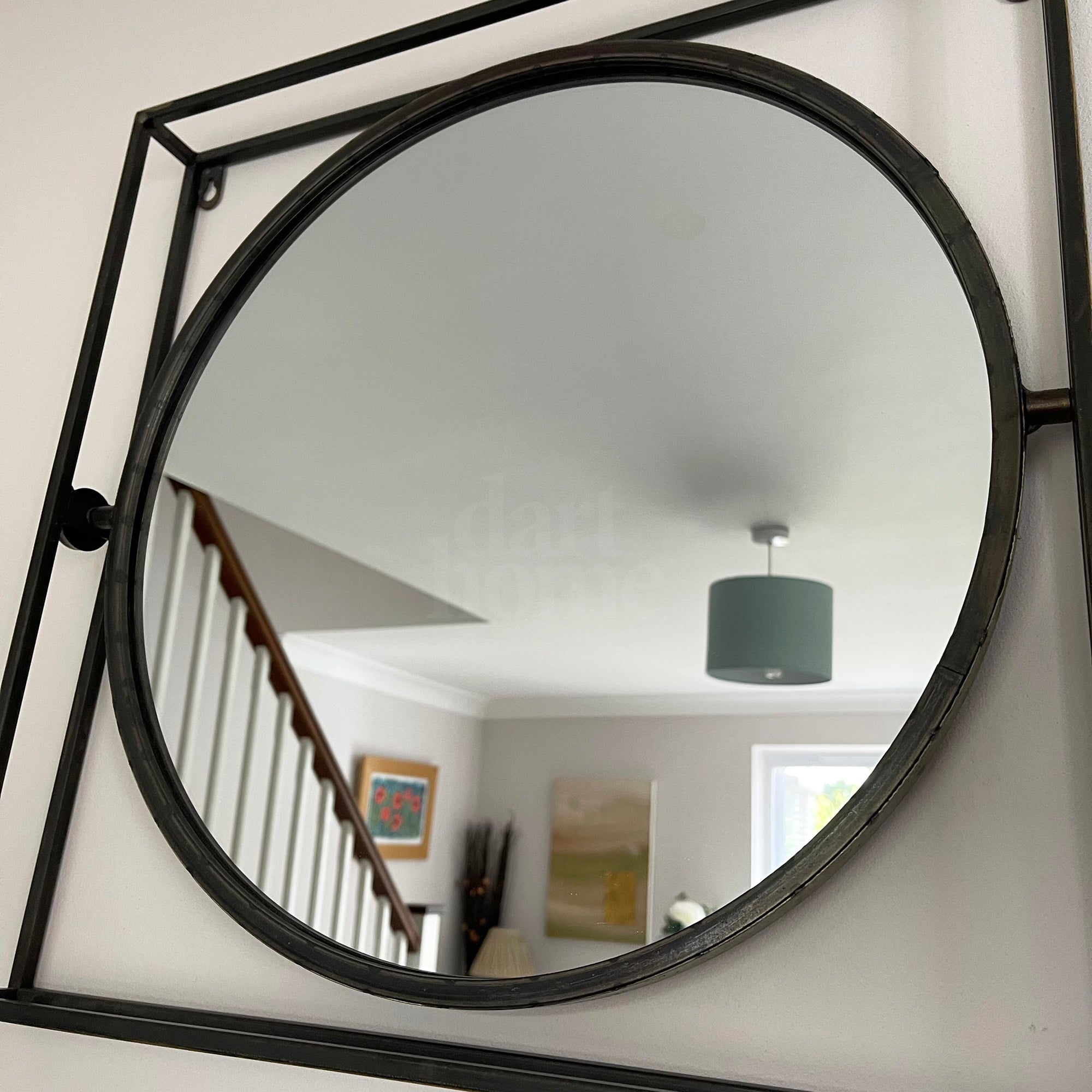 Industrial Round Mirror In Square Frame