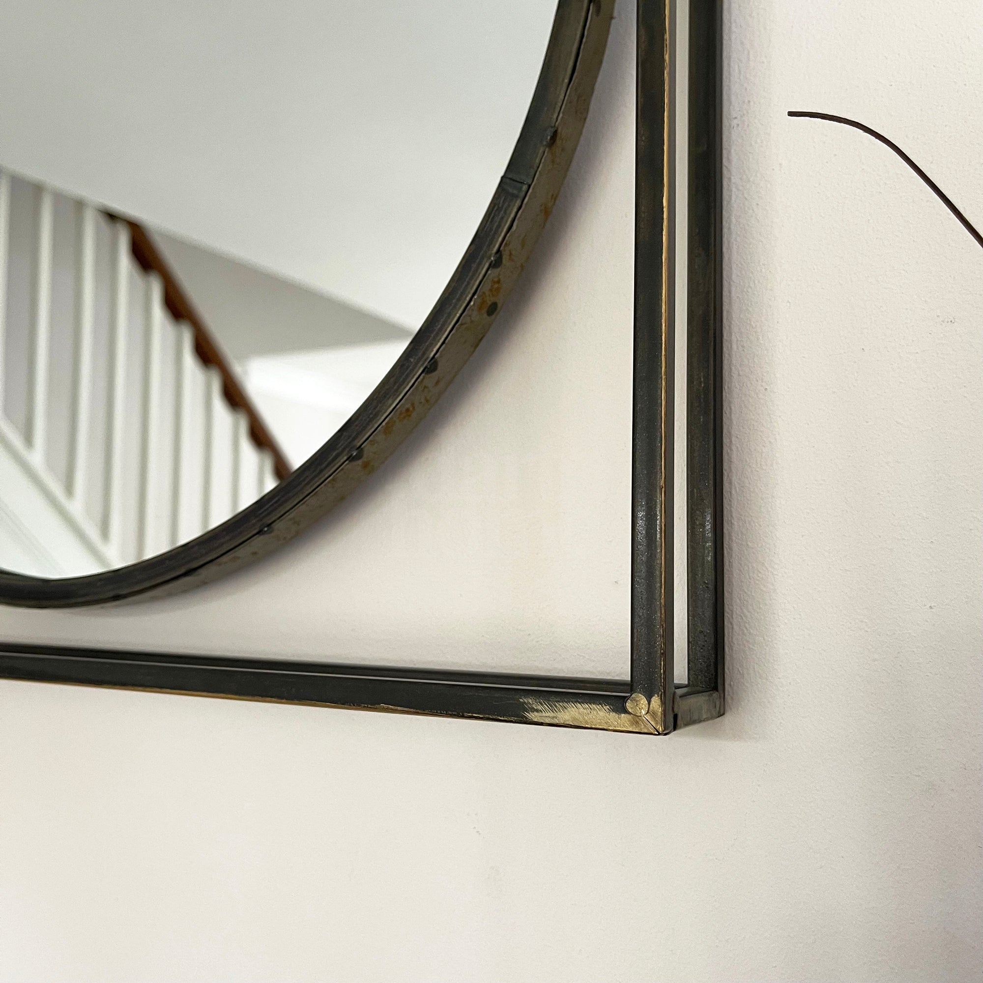 Industrial Round Mirror In Square Frame