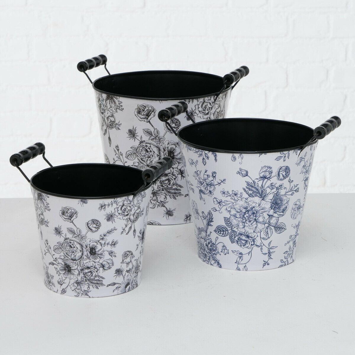 Set Of 3 Floral Bucket Planters