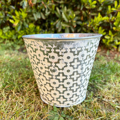 Cream Aztec Galvanised Bucket Planters