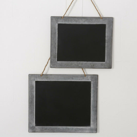 2 x Hanging Rectangular Zinc Frame Memo Chalk Boards