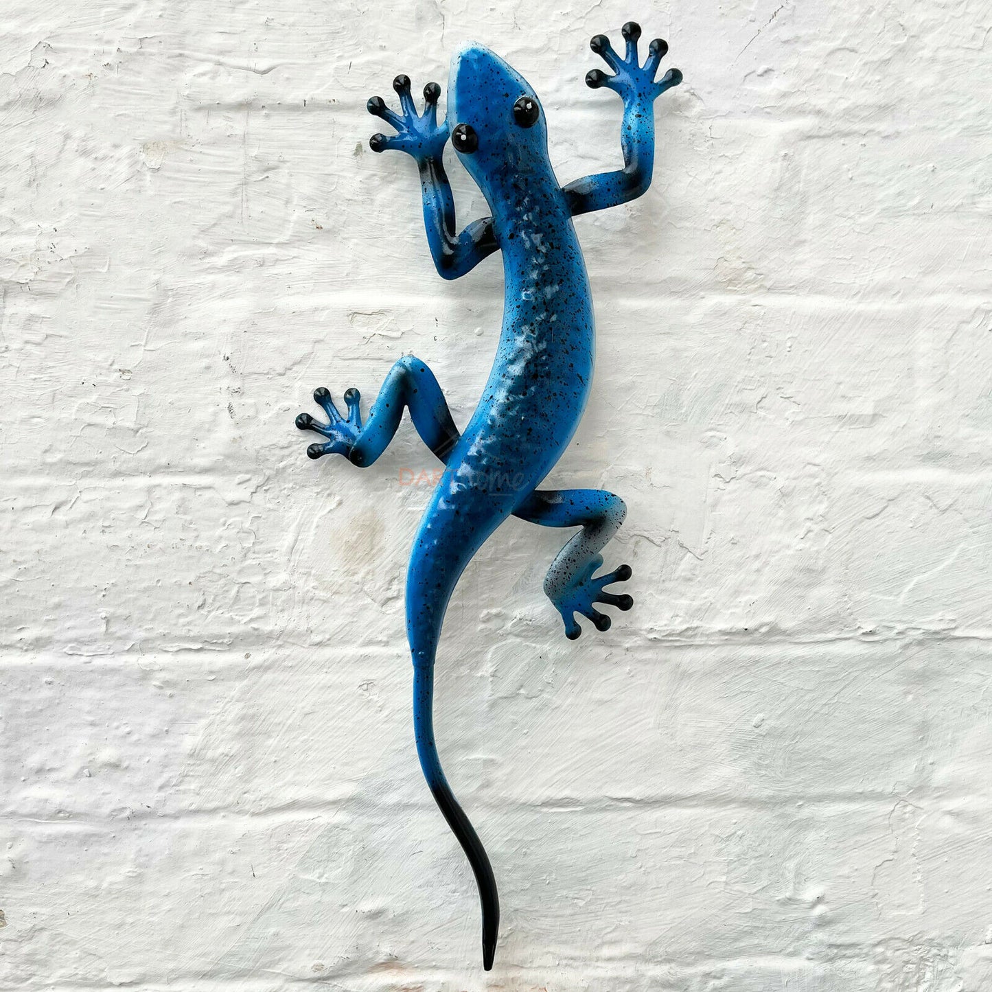 Wandstatue Klettergecko aus blauem Metall, 47 cm