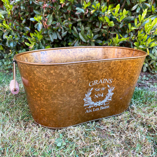 Antique Brass Tin Metal Garden Trough Planter 37cm