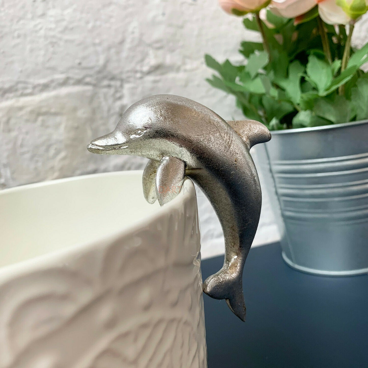 Resin Silver Dolphin Pot Hanger Decoration 10cm