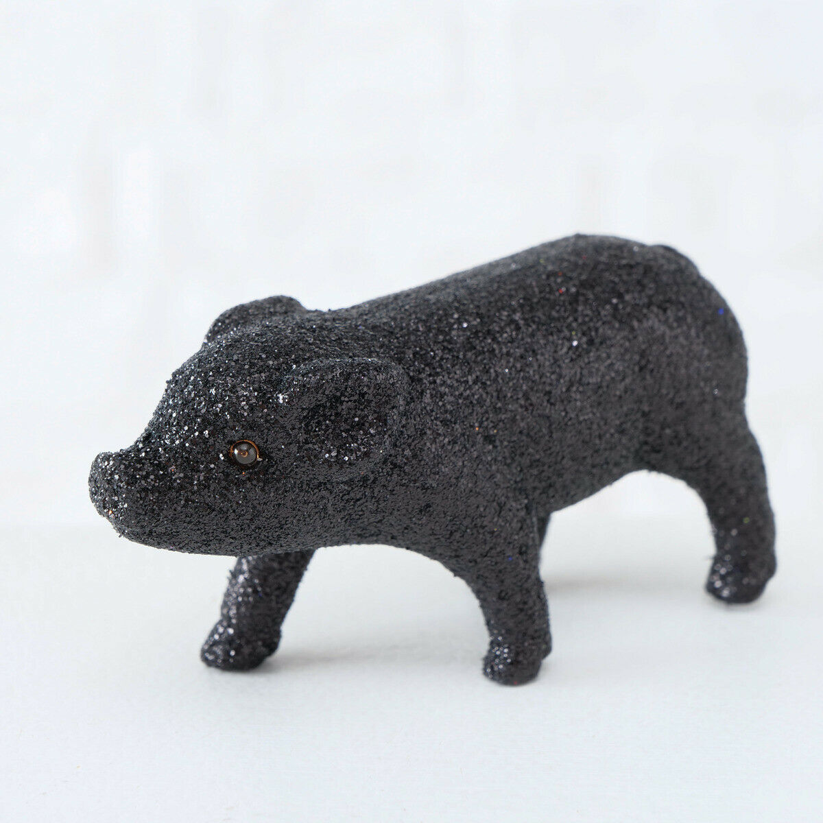 Miniature Black Glitter Pig Figurine