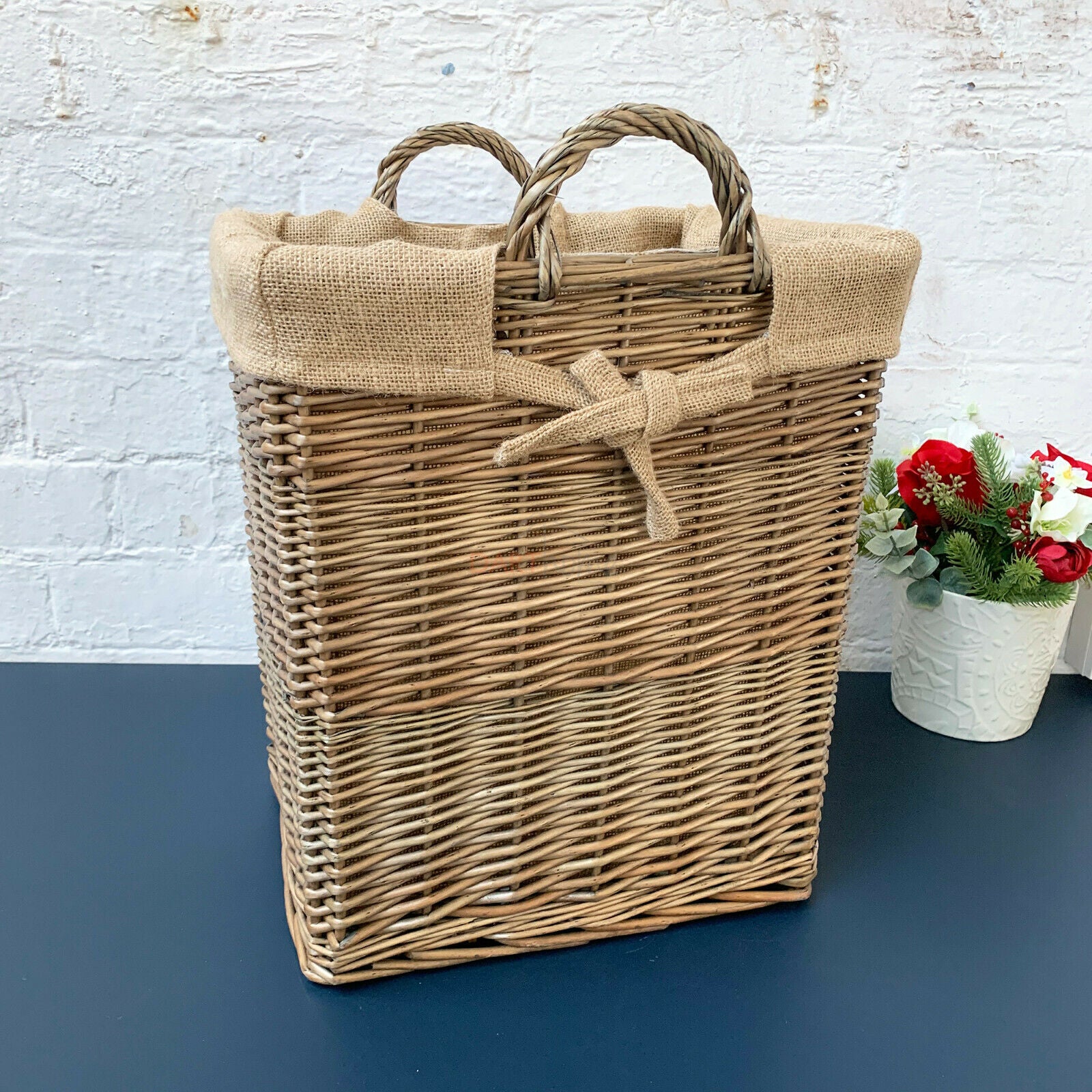 Rectangular Wicker Lined Log Basket 46cm