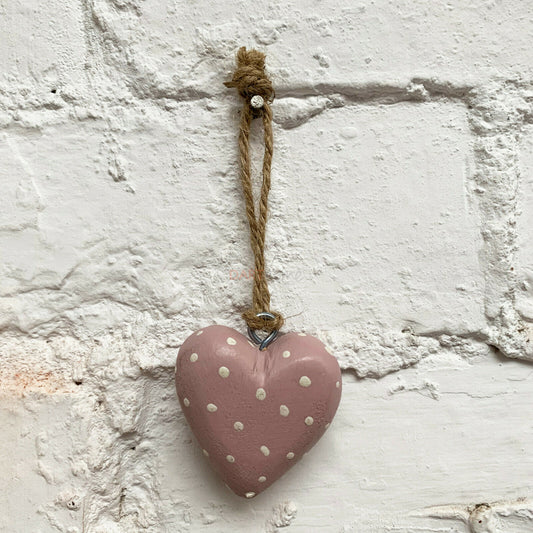 Pink & White Polka Dot Hanging Love Heart Decorations 5cm