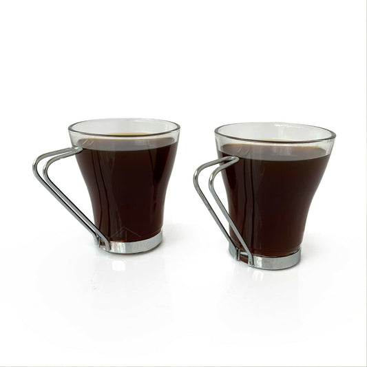 Set Of 2 Glass Mugs With Metal Handles