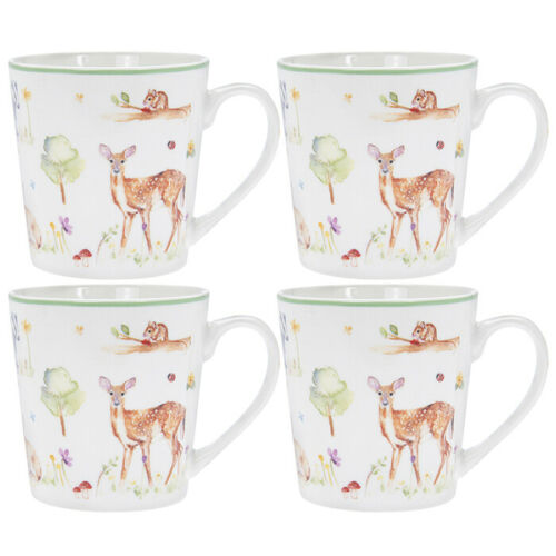 Set Of 4 Woodland Theme Coffee Mugs Gift Boxed